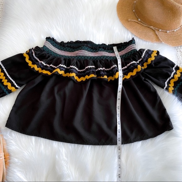 Red Carter Ric Rac Off The Shoulder Cropped Crop Top Paloma Ruffle Embroidered - Picture 12 of 14